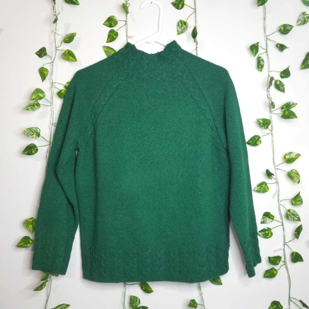 MissLook Green Twist Cable Knit SM Mock Neck Cotton Blend Sweater